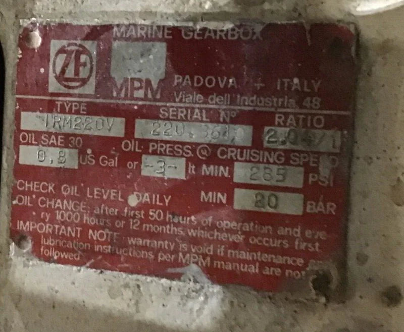ZF LRM -220V MARINE TRANSMISSION w / 2 to 1 RATIO USED