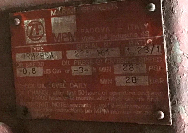 ZF IRM 225A MARINE TRANSMISSION WITH 1.23 TO 1 RATIO USED